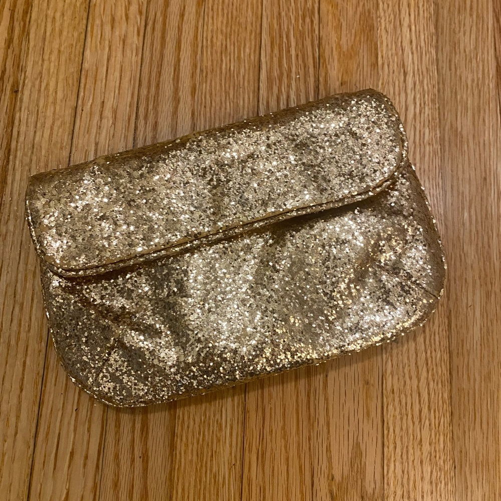 J Crew Gold Glitter Clutch Crossbody